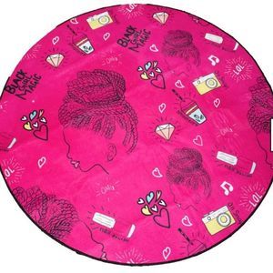💗 Black Girl Magic Pink Circle Throw Rug by Fly Queens & Braided Crowns NWT